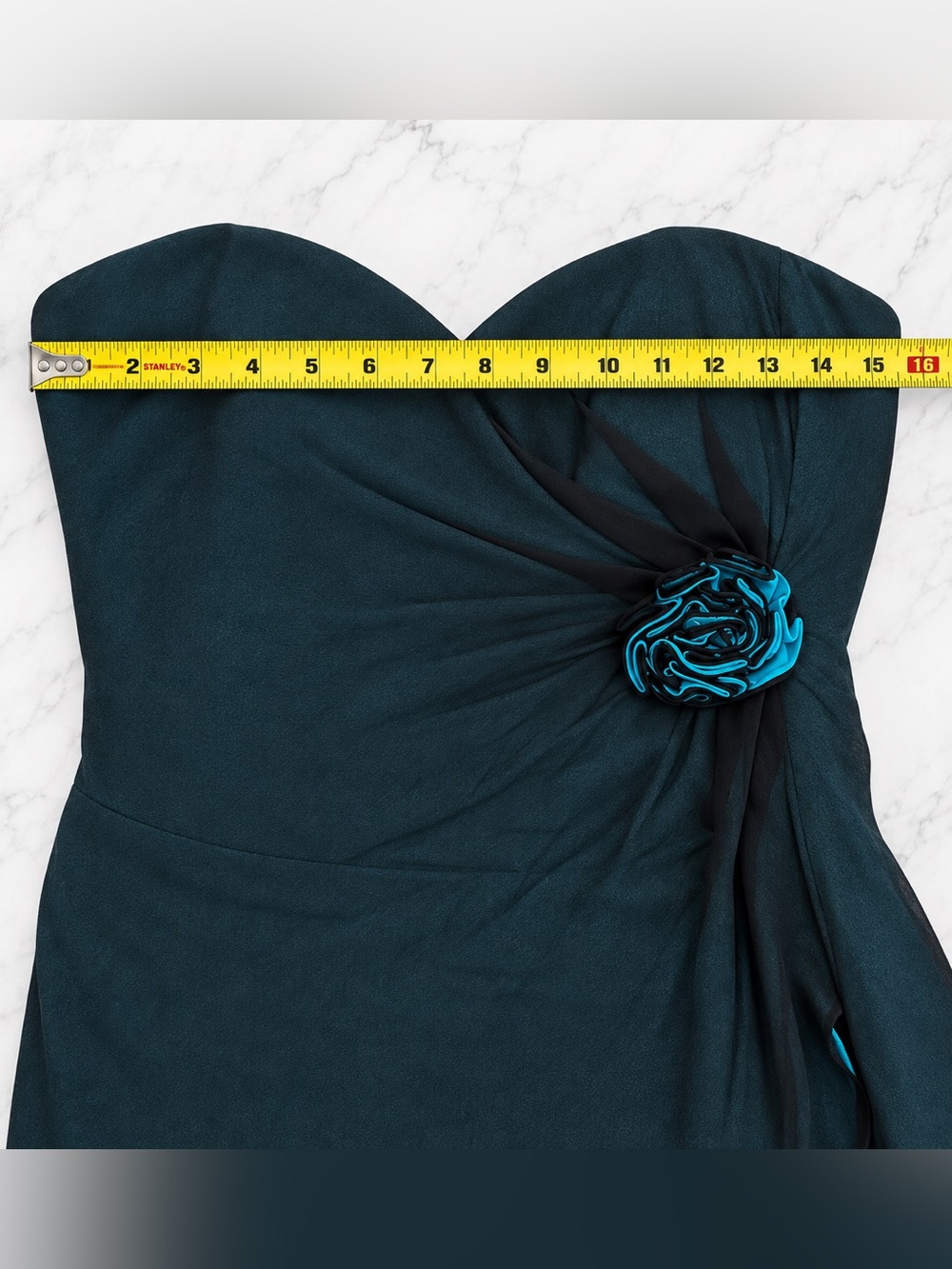 Caché 100% Silk Strapless Teal & Black Formal Gown – Size 6 - Picture 7 of 10